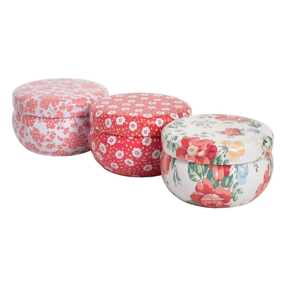 Pioneer Woman Vintage Floral Candle Tin Set 3-pc Rose Apple Honeysuckle Gift NEW